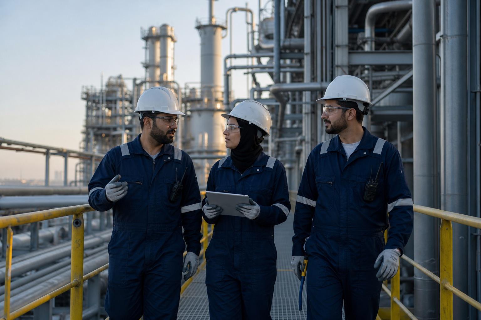 Industrial operations professionals at an energy facility